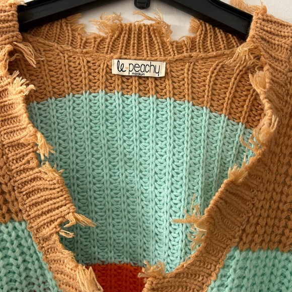 Le Peachy Colorblock Distressed Sweater - Picture 3 of 6
